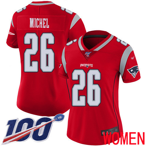 New England Patriots Football #26 100th Season Inverted Limited Red Women Sony Michel NFL Jersey->new england patriots->NFL Jersey